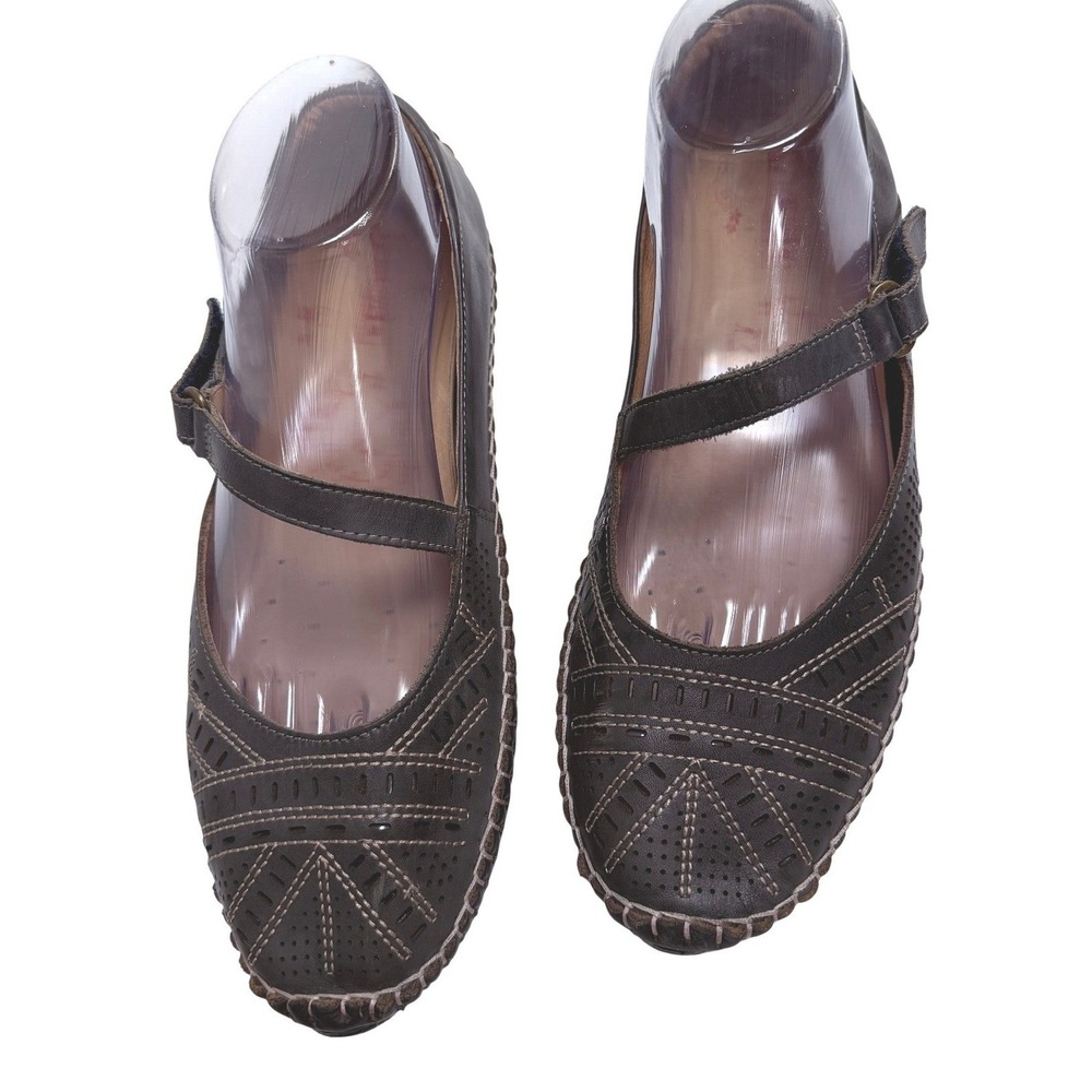 Pikolinos Jerez Leather Perforated Mary Jane Flats Whipstitch Comfort Shoes 39